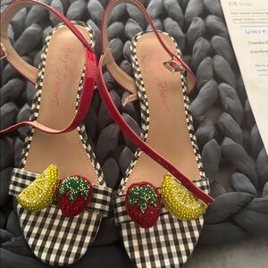 Betsey Johnson Black and White Sandals with Fruit Accents